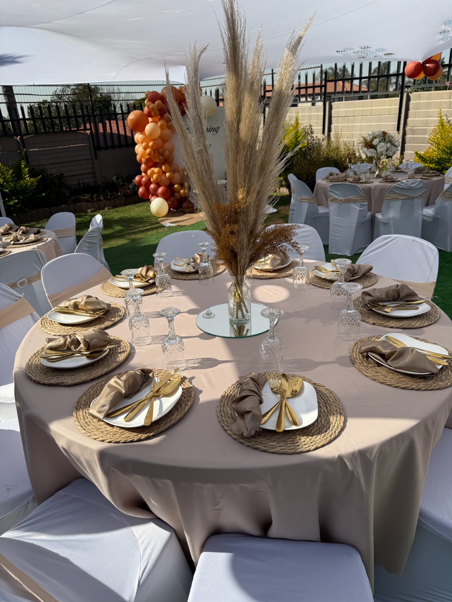 Draped marquee event tent with elegant lighting